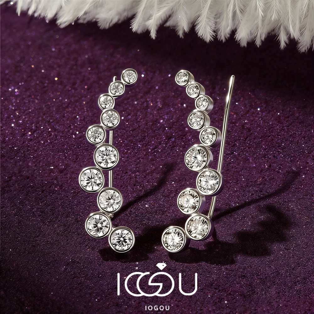 

IOGOU 3.5mm&2.5mm&2mm Bezel D Moissanite Earrings Climber For Women Silver 925 Ear Cuffs Crawlers Climbing Earrings Fine Jewelry