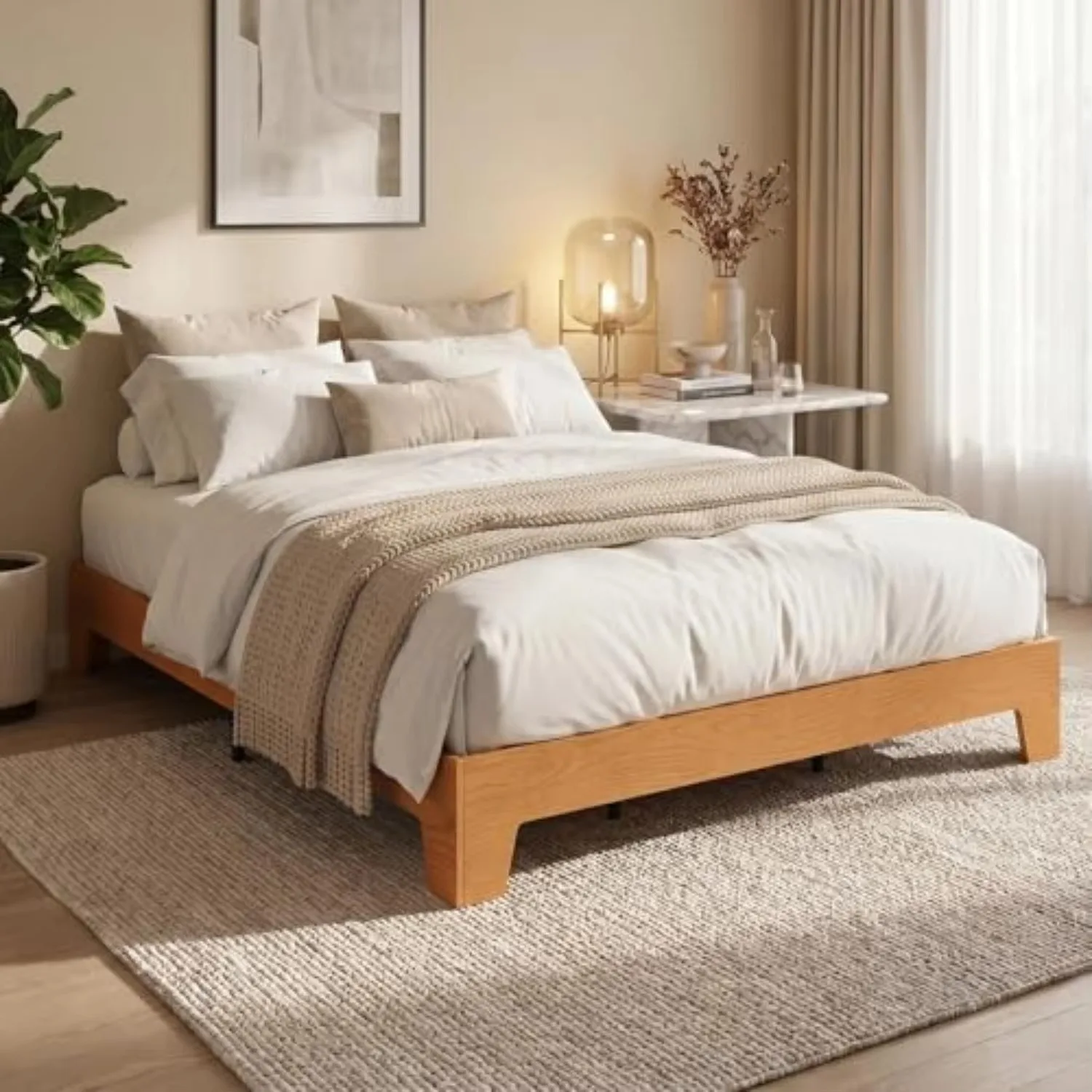 Full Size Bed Frame with Wooden Slats, Wood Platform Bed Frame | Low Profile Bed, No Box Spring Needed, Noise-Free