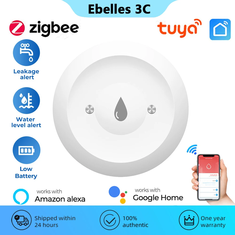 

Zigbee Water Immersion Sensor Smart Life Leakage Sensor Water Linkage Alarm App Remote Monitoring Water Leak Detector Tuya