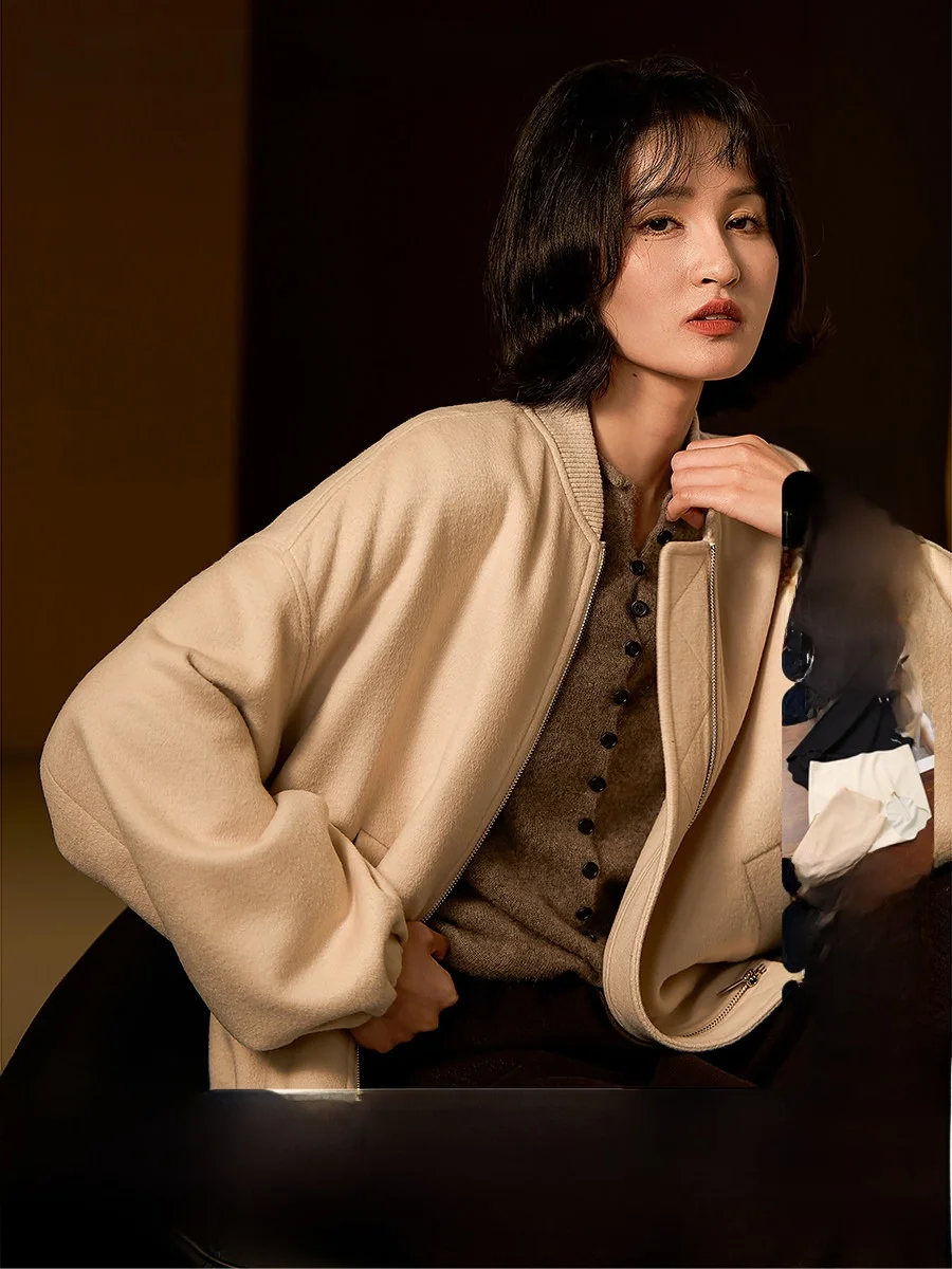 

Stylish American Street Style Commute Woolen Baseball Jacket Short Outerwear New 26 Fashionable Ladies Premium Quality