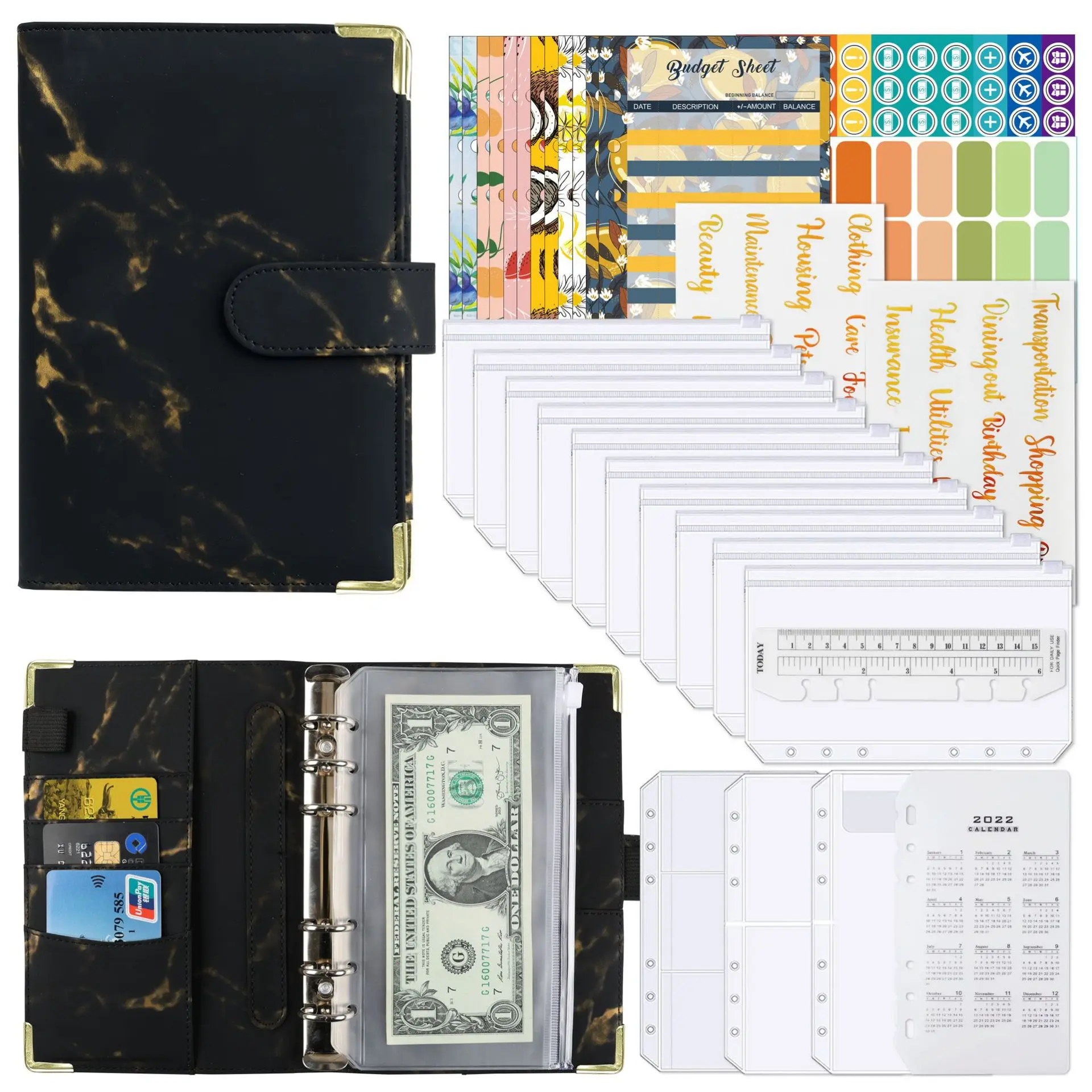 

A6Money Budget Planner Binder with Zipper Envelopes, Cash Envelopes for Budgeting, Money Organizer for Cash Budget Binder