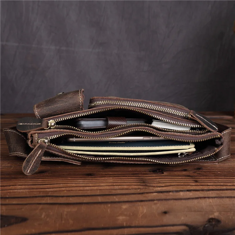 3612 Men's Retro Genuine Crazy Horse Leather Multifunctional Waist Bag, Casual Crossbody, Layered Leather Phone Bag