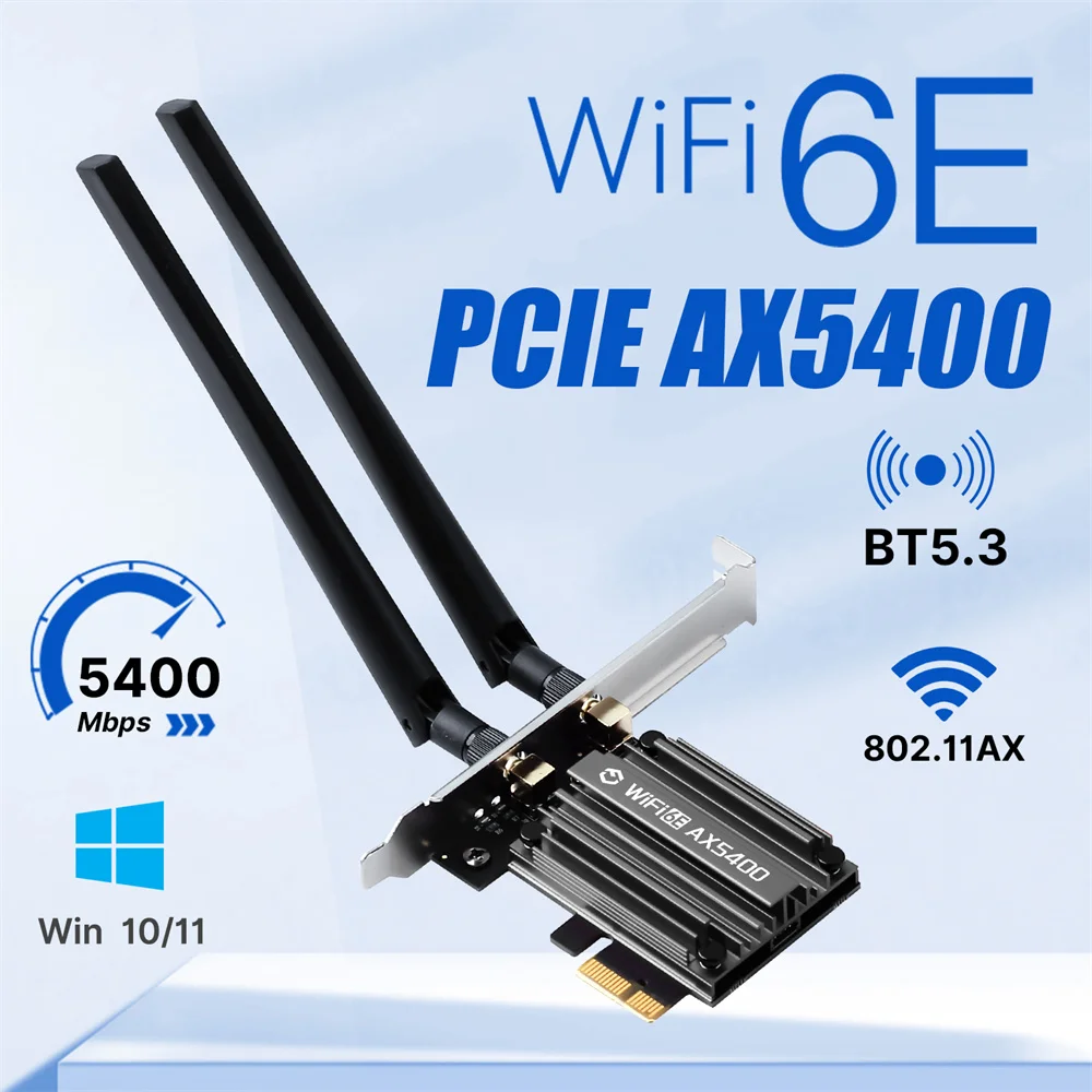 Fenvi WiFi 6E PCIE WiFi Adapter MT7922 BT 5.3 5374Mbps 802.11AX 2.4G/5G/6Ghz Wireless WiFi Network Card Desktop for Win 10/11