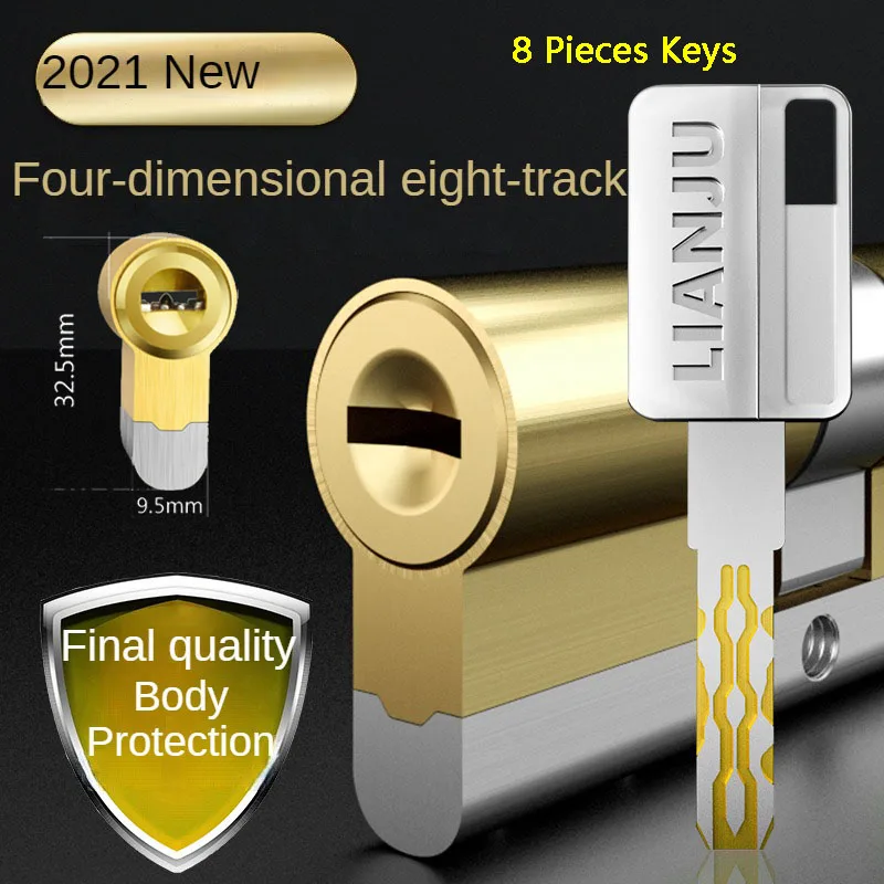 65-115MM Lock Cylinder Hardware Door Skew Lock, AB Cylinder Key, Elongated Core Anti-theft Entry Brass Door Lock,8 Pieces Keys