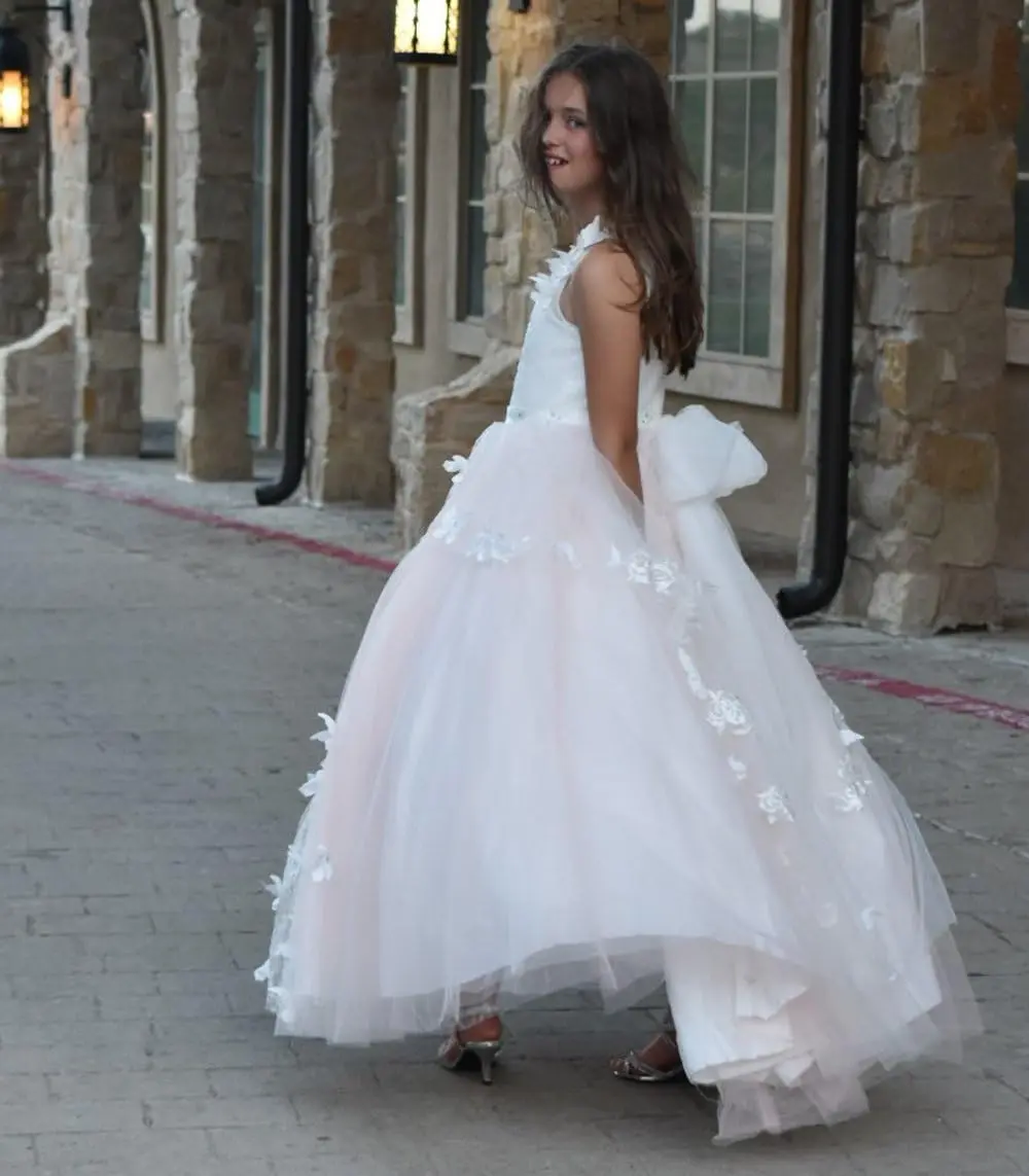 Vestido de menina de flor infantil, vestido de baile de chiffon com contas de renda, vestido de festa de formatura de princesa, vestido de comunhão de Halloween