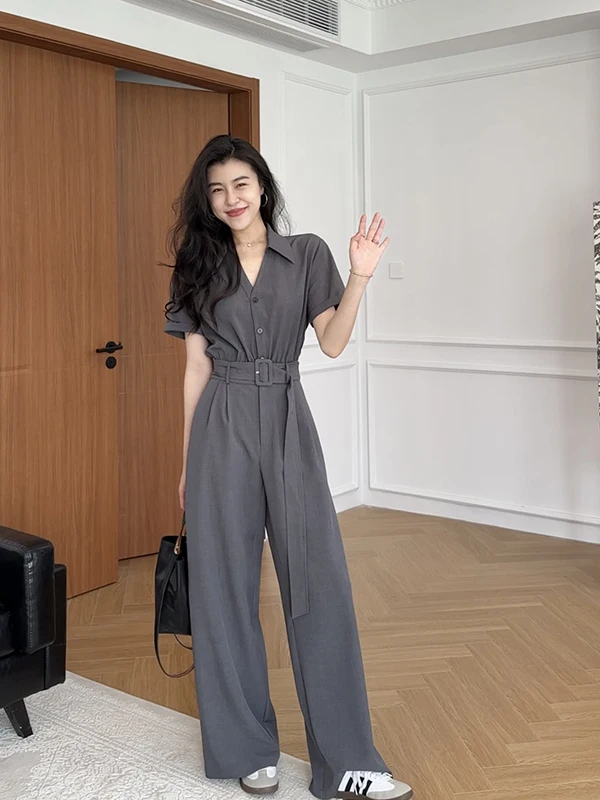 

Zhang a Xing Commuter Sle Slim Fit Pants Lightweight Retro Belted Single Button High Waist Long Leg Polyester Fiber
