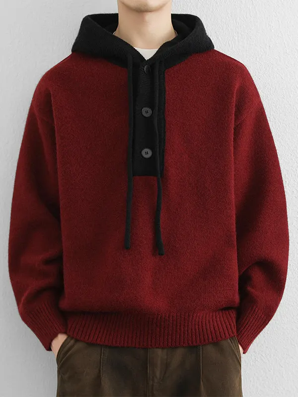 Men's Thickened Hoodie Knitted Sweater Warm Casual Style Long Sleeve Top Fashionable Autumn Winter New Arrival Base Layer Shirt