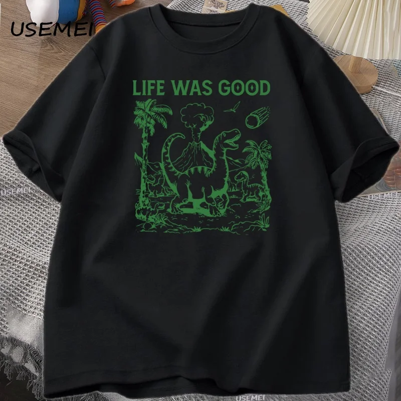 Retro Funny Dinosaur 90s Graphic T Shirt Vintage Life Was Good T-shirt Cotton Short Sleeve Tops Clothing Harajuku Casual T-shirt