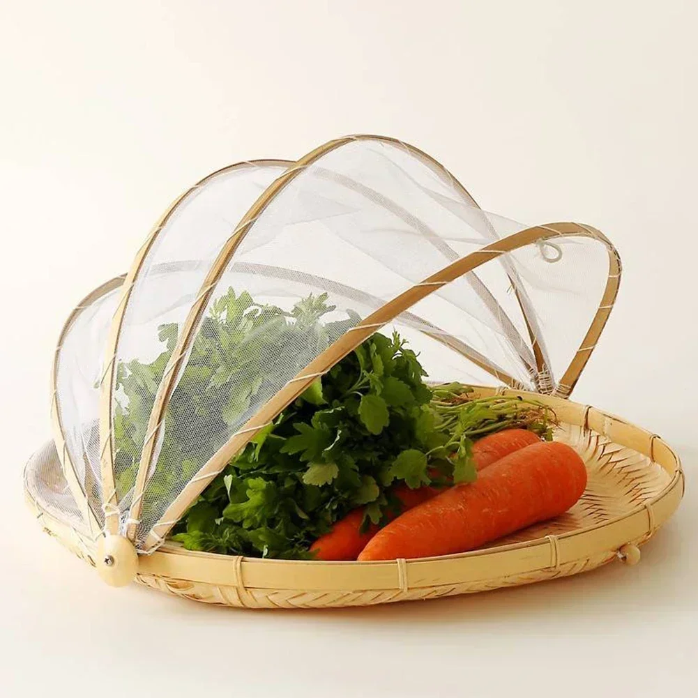 1pcs Bamboo Woven Basket Anti-Mosquito Net Fruit And Vegetable Basket Dustpan S:30*5CM,M:36*5CM,L:41.5*5CM Kitchen