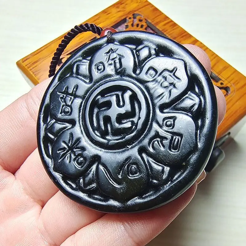

Tibetan Ink Jade Herb King Stone Round Pendant, Retro Jewelry