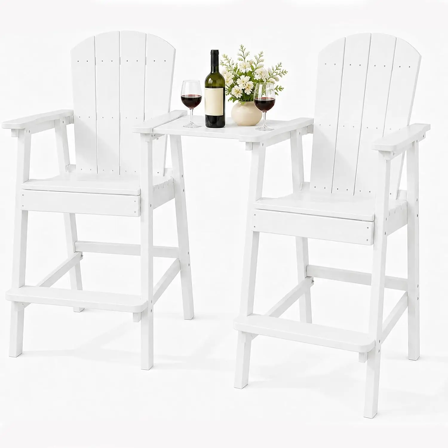Tall Adirondack Bar Height Patio Chairs Set of 2, HDPE All-Weather Outdoor Furniture, White, Customized