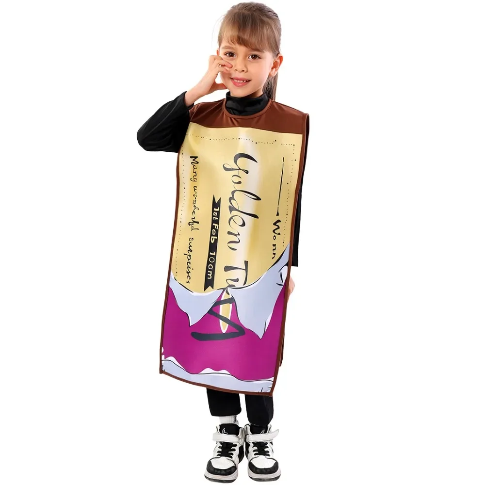 Movie Chocolate Factory Voucher Cosplay Costume Kids Black Jumpsuit Children Chocolate Role Play Suit Halloween Carnival Party