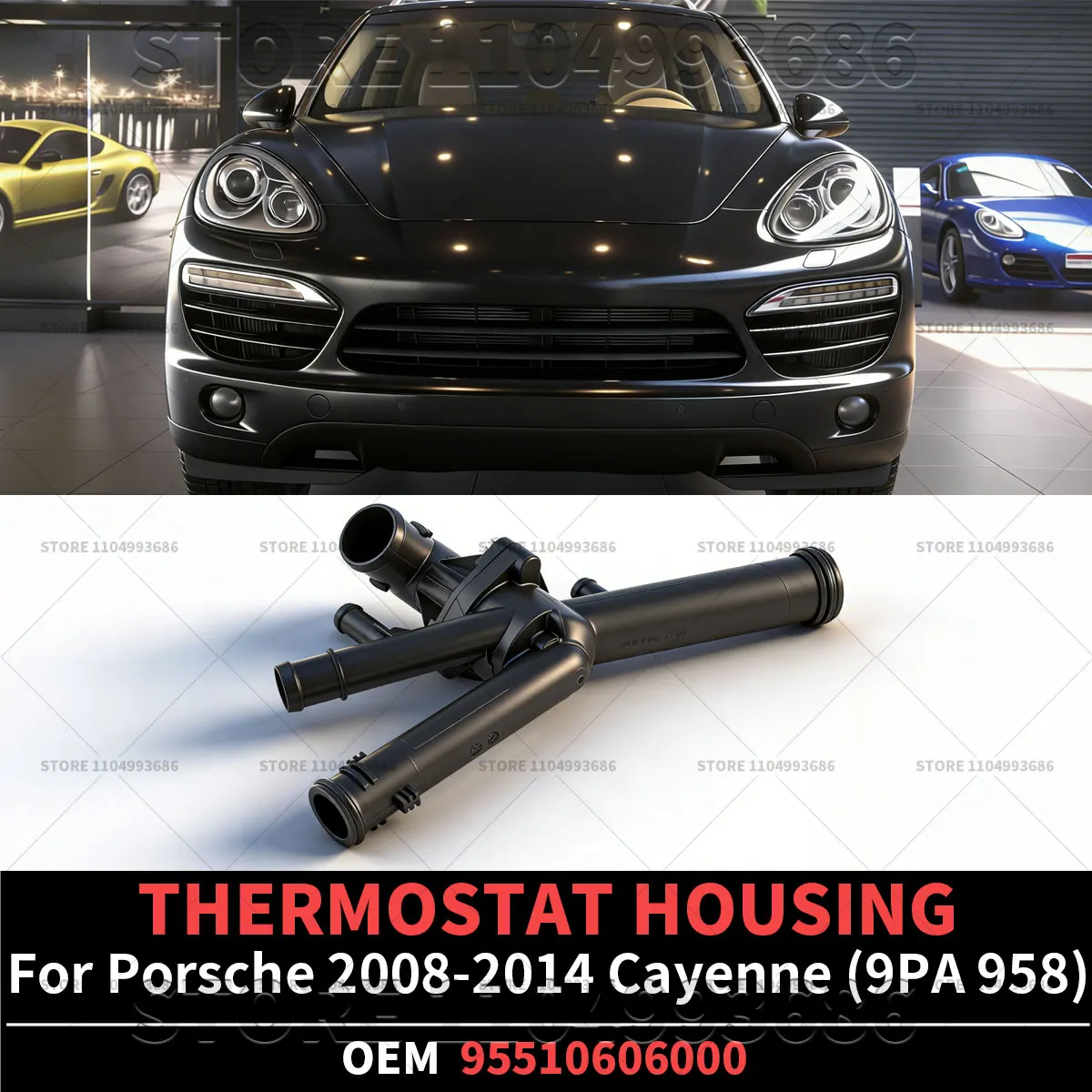 

For Porsche 2008 2009 2010 2011 2012 2013 2014 Cayenne Base Platinum Edition (9PA 958) THERMOSTAT HOUSING OEM 95510606000