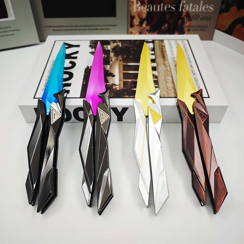 Modelo de cuchillo Valorant de 22 cm (8.66 pulgadas), cuchillo mariposa de aleación de zinc Singularity 2.0, diseño plegable, accesorio de entrenamiento no afilado