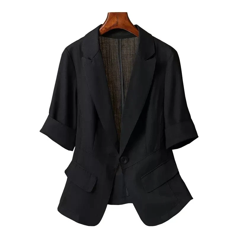 Fashion White Blazer Thin Black Suit jacket Women's 2026 Summer New Casual Slim Short-Sleeved Blazer Female Vintage Elegant