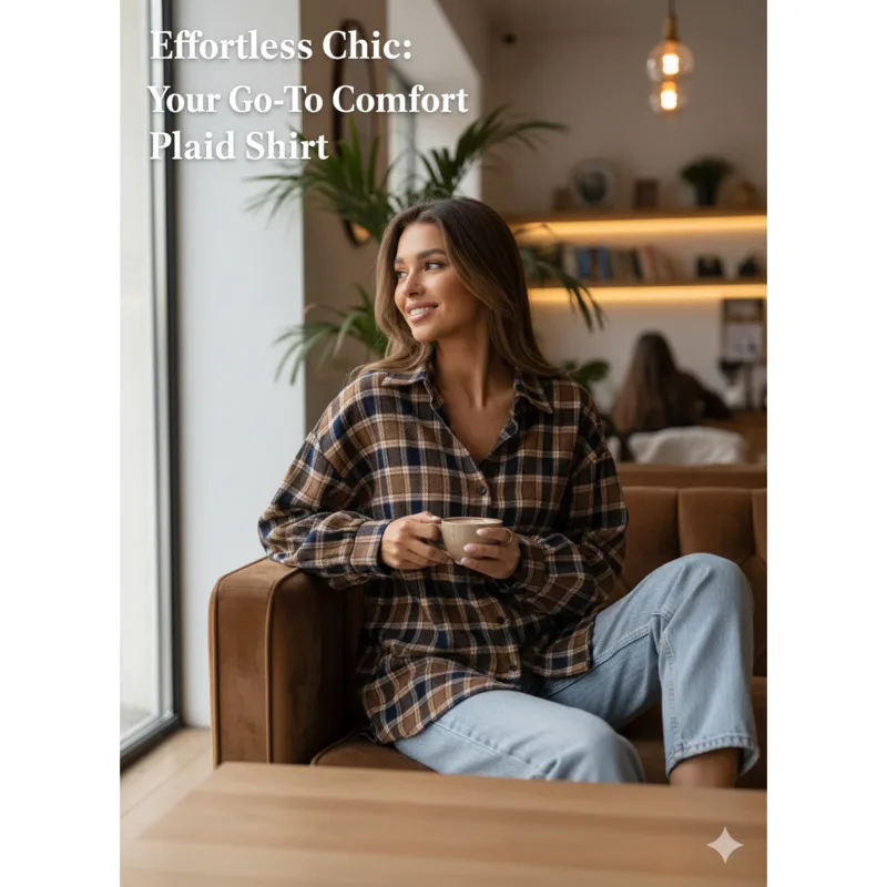 

Women’s Casual Loose Fit Plaid Shirt Autumn Winter Long Sleeve Checkered Shirt Top Fashionable Oversized Women’s Plaid Shirts