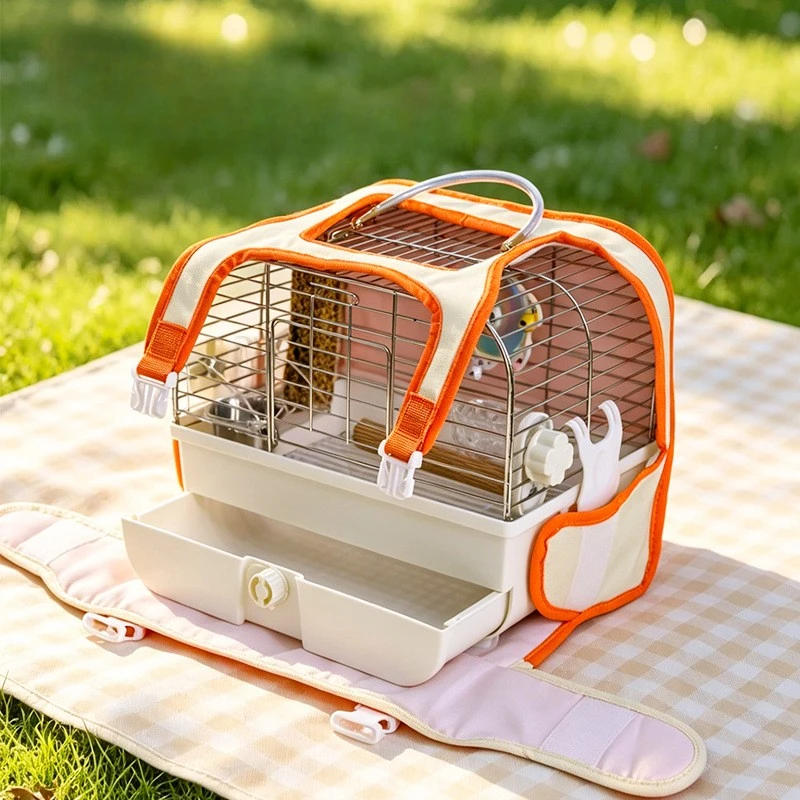 Outing Parrot Cage Breathable Travel Bird Carrier Backpack Portable Lightweight Birds Transport Carrier Bag with Pull-out Tray