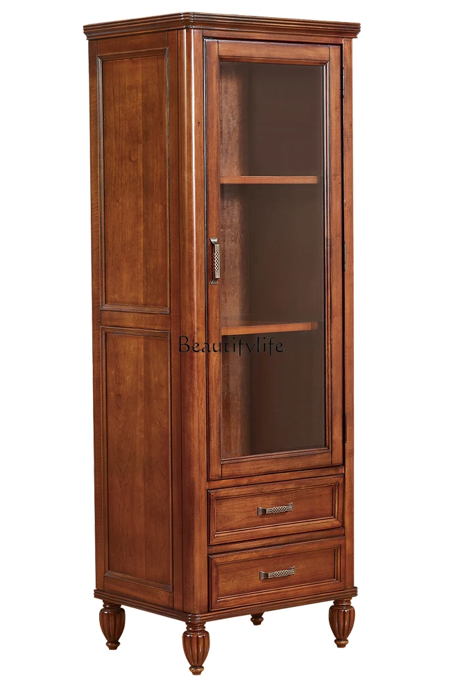 

American-Style Solid Wood with Door Single Door Wine Cabinet Living Room Display Home Side Cabinet