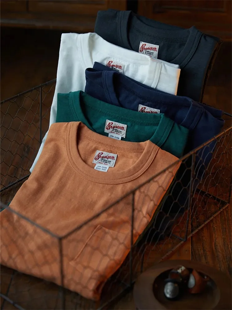 Robustes Bronson Loopwheel Tubular Pocket T-Shirt 220g Slub Cotton Herren Nahtloses Seiten-T-Shirt Kurzarm