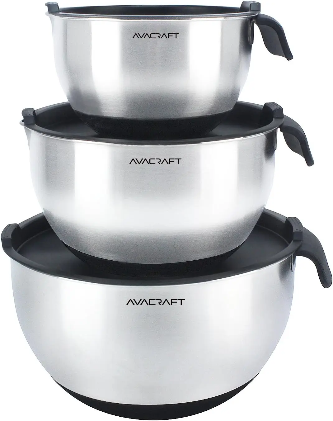 

Stainless Steel Mixing Bowls with Lids, Non-Slip Silicone Base, Handle, Pour Spouts & Measurement Marks for Home Cooking