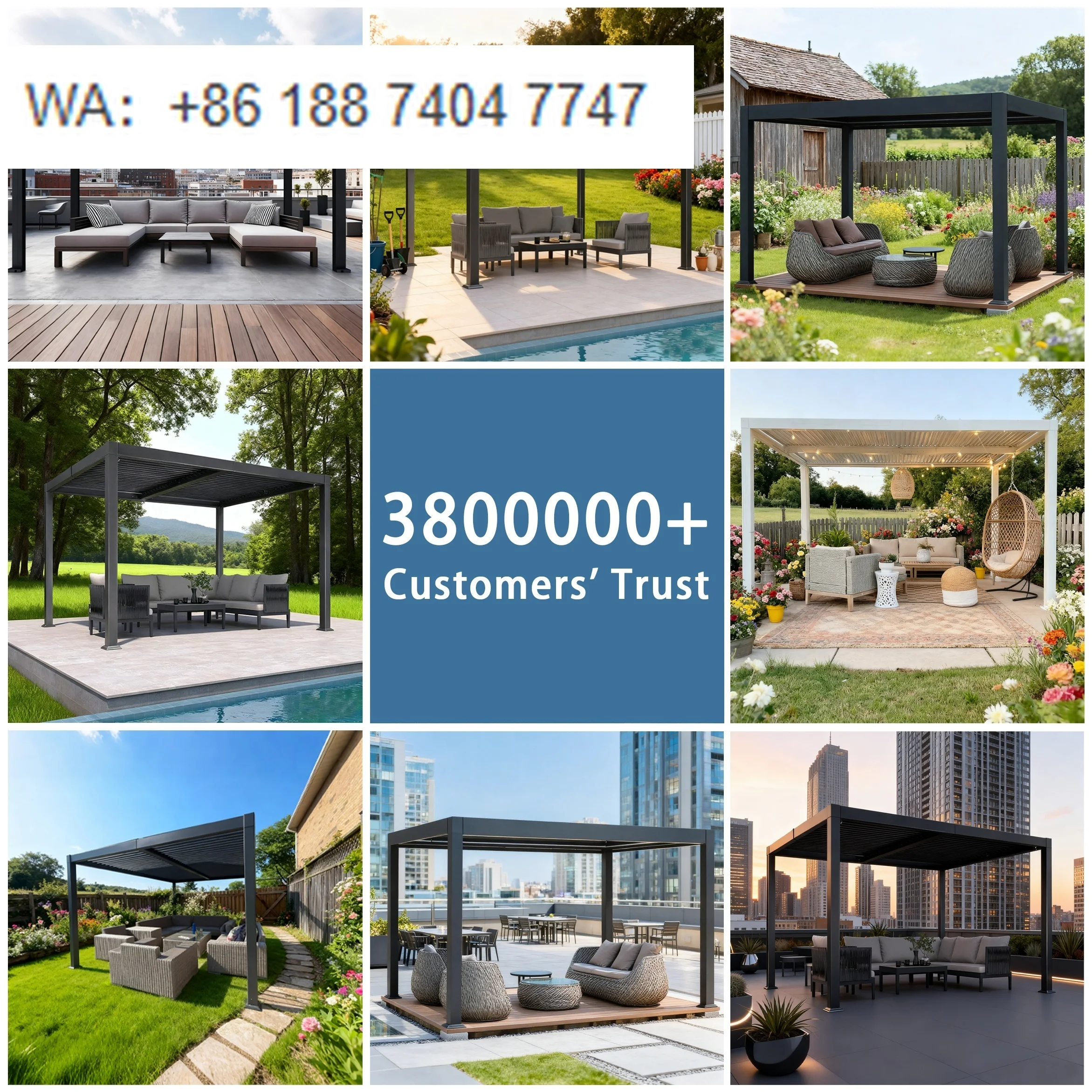 Modern Aluminum Motorized Bioclimatic Pergola for All-Seasons Outdoor Balcony Use