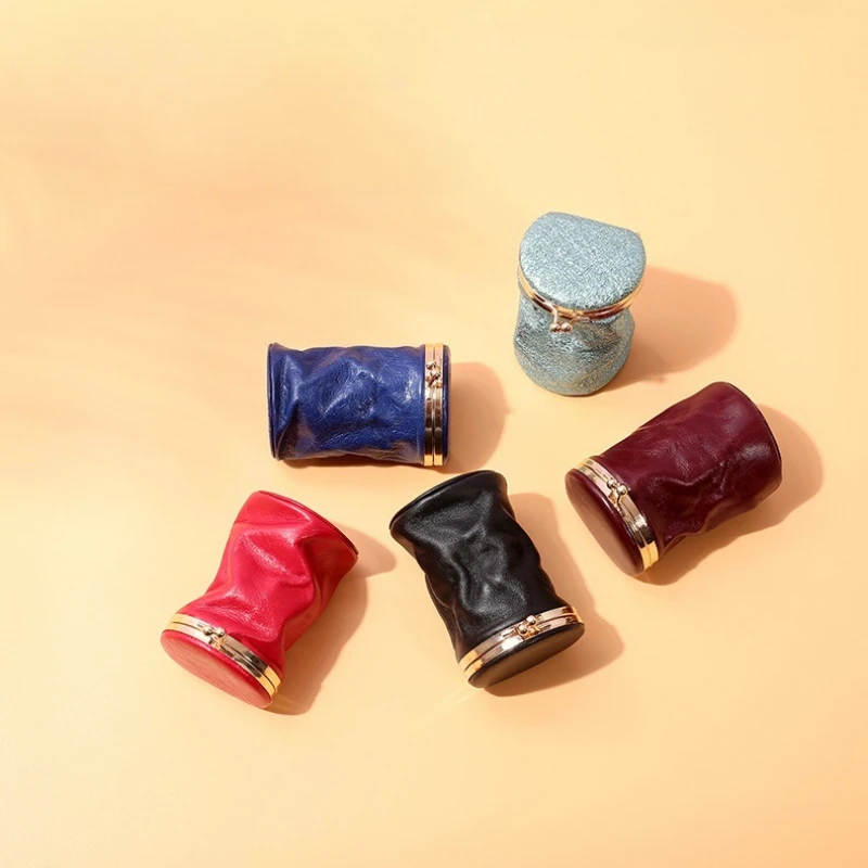 

Кожаная мини-портативная косметичка из масляного воска с зеркалом, органайзер для губной помады, винтажная компактная сумка для хранения из натуральной кожи, кошелек для монет