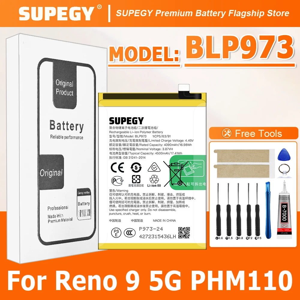 2026 Years 4500mAh BLP973 Battery For Reno9 5G PHM110 Reno 9 Pro PGX110 Smartphone Batteries +Tools