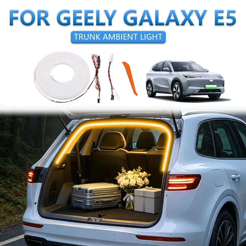FOR GEELY GALAXY E5 Rear Trunk Light LED Surround Light Silicone Light Modification Light Yellow White Car Accessories