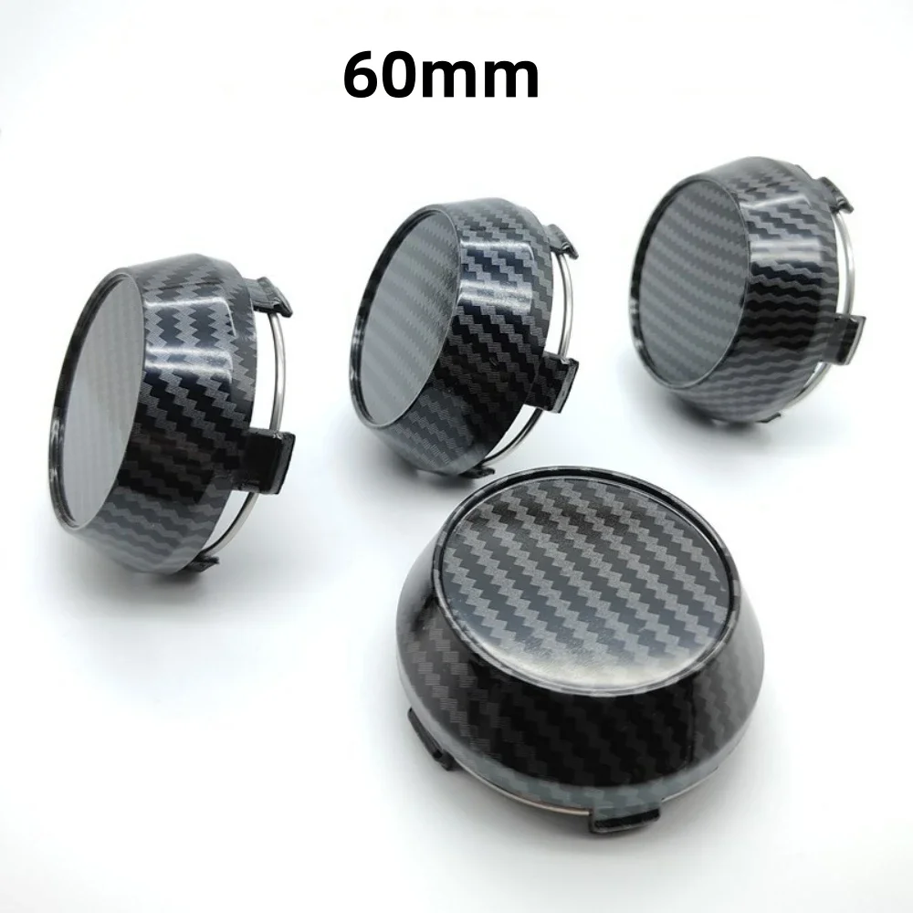 

4pcs ABS 60mm Carbon Fibre Car Wheel Center Caps With Carbon Fibre Emblem Logo Rim Hubcaps Cover Badge Styling Auto Accessories