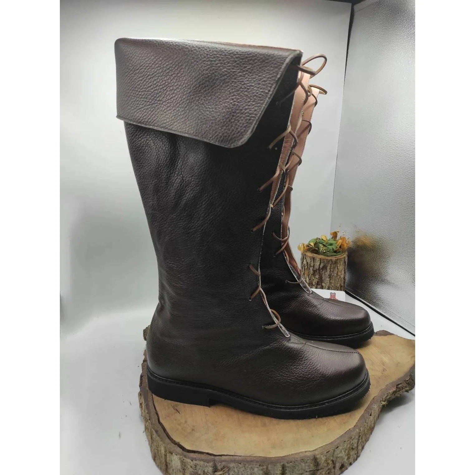 Mittelalterliche Herren Gothic Piratenstiefel Erwachsenen-Accessoire Halloween Cosplay Schuhwerk Stiefel Steampunk Ritter Schnürschuhe – Detail 13