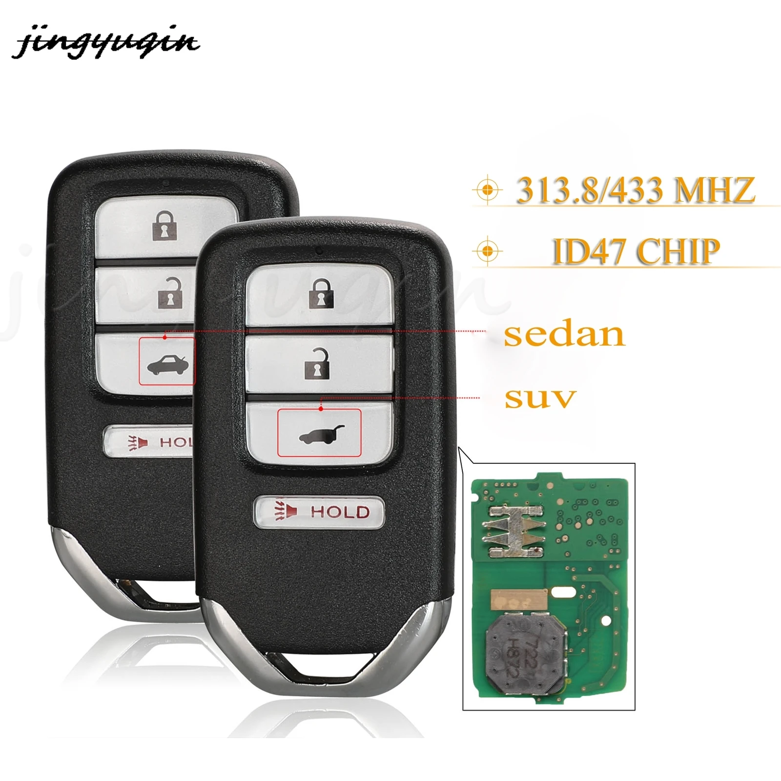 jingyuqin 4BTN Remote Car Key Shell 313.8/433.92Mhz For Honda Acura MDX RDX ILX TLX Civic Accord 2014-2019 FCC: KR5V1X SUV Sedan