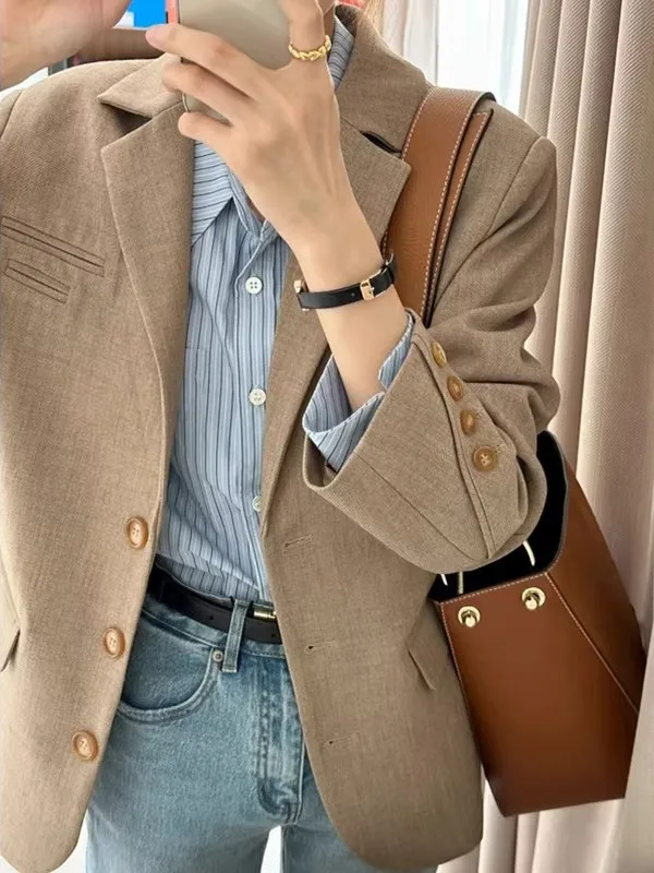 

Casual Sle Women's Small Suit Jaet Spring Autumn New Korean Design High-End Feelings ort Size West Clothing Design