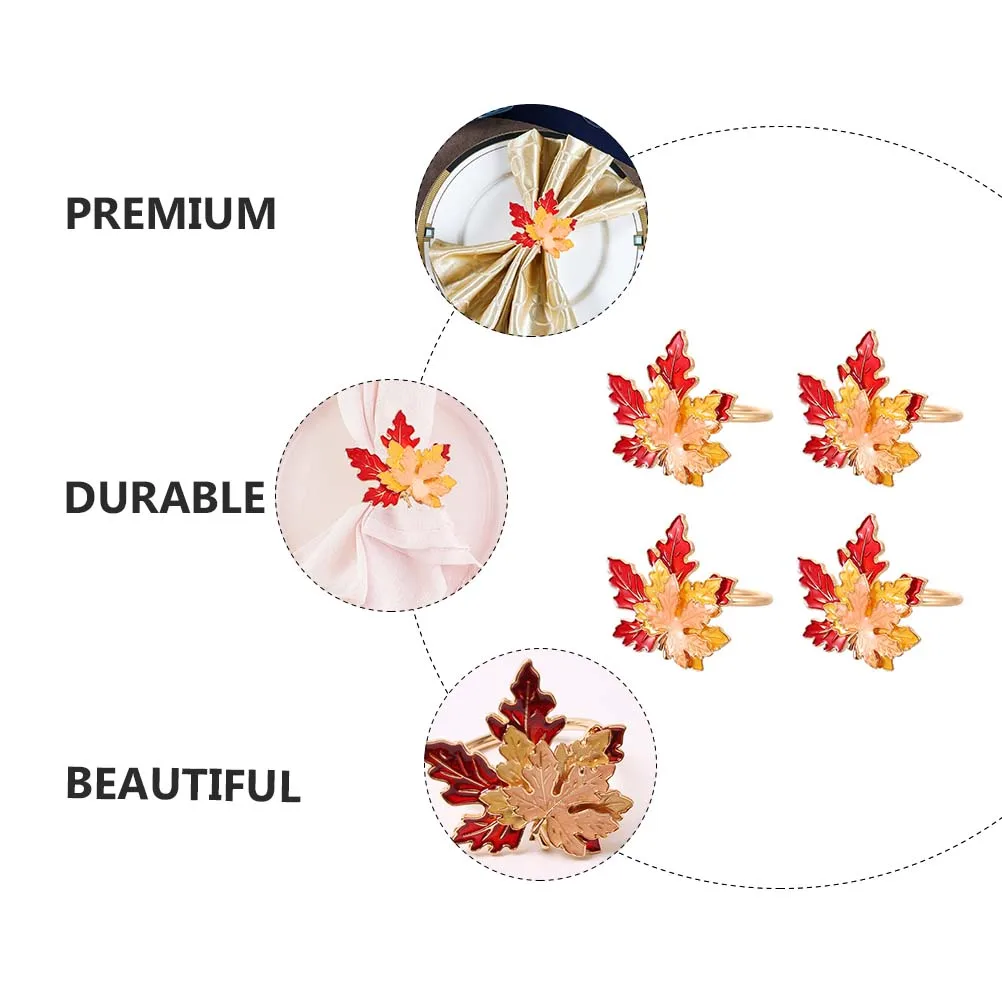

4 шт., кольца с кленовым листом, материал из сплава, декоративные пряжки, День Благодарения, Хэллоуин, вечерние украшения стола, тканевый держатель для салфеток