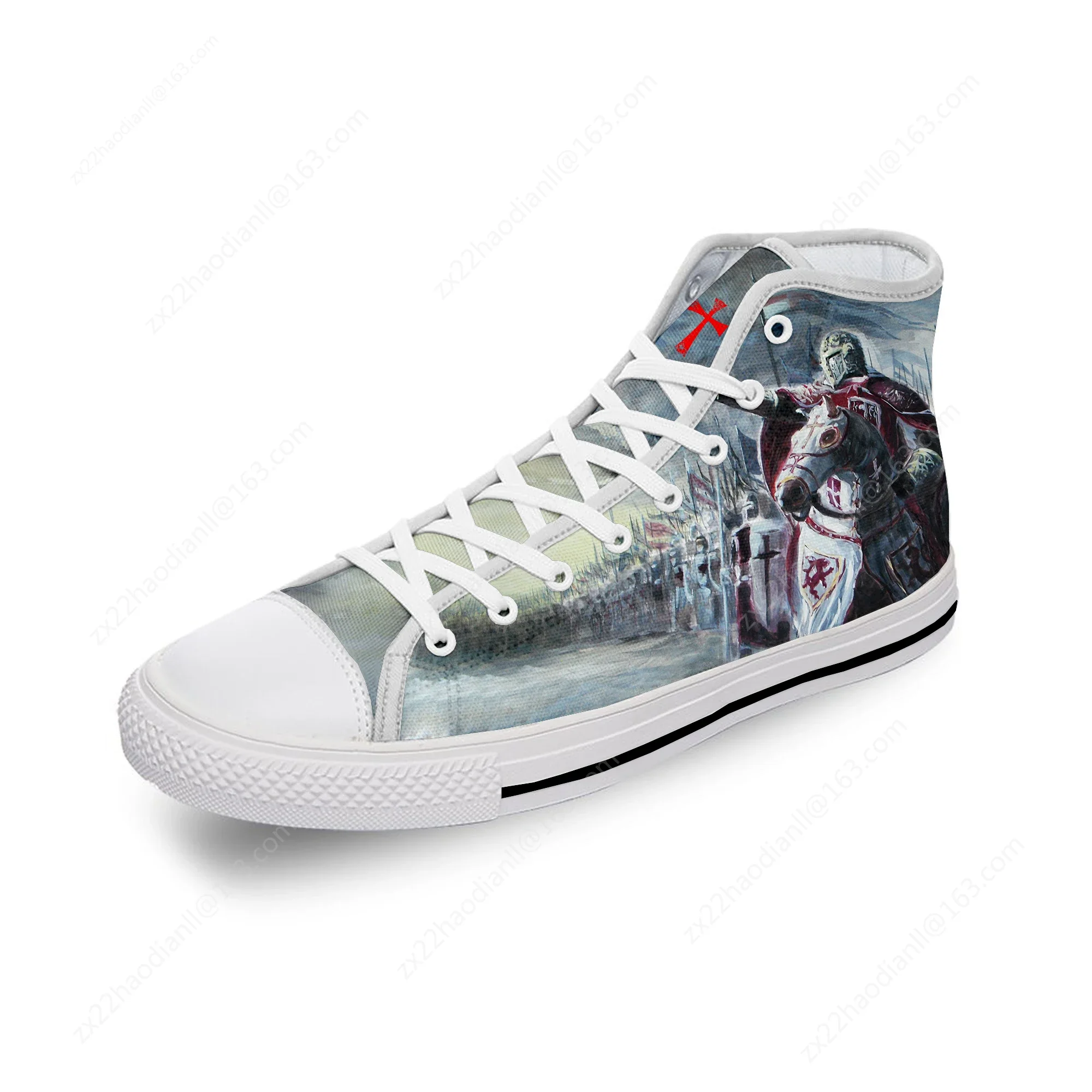 Krieger Kreuzritter Tempelritter Kreuz Weißer Stoff 3D-Druck High Top Canvas Schuhe Männer Frauen Leichte atmungsaktive Turnschuhe