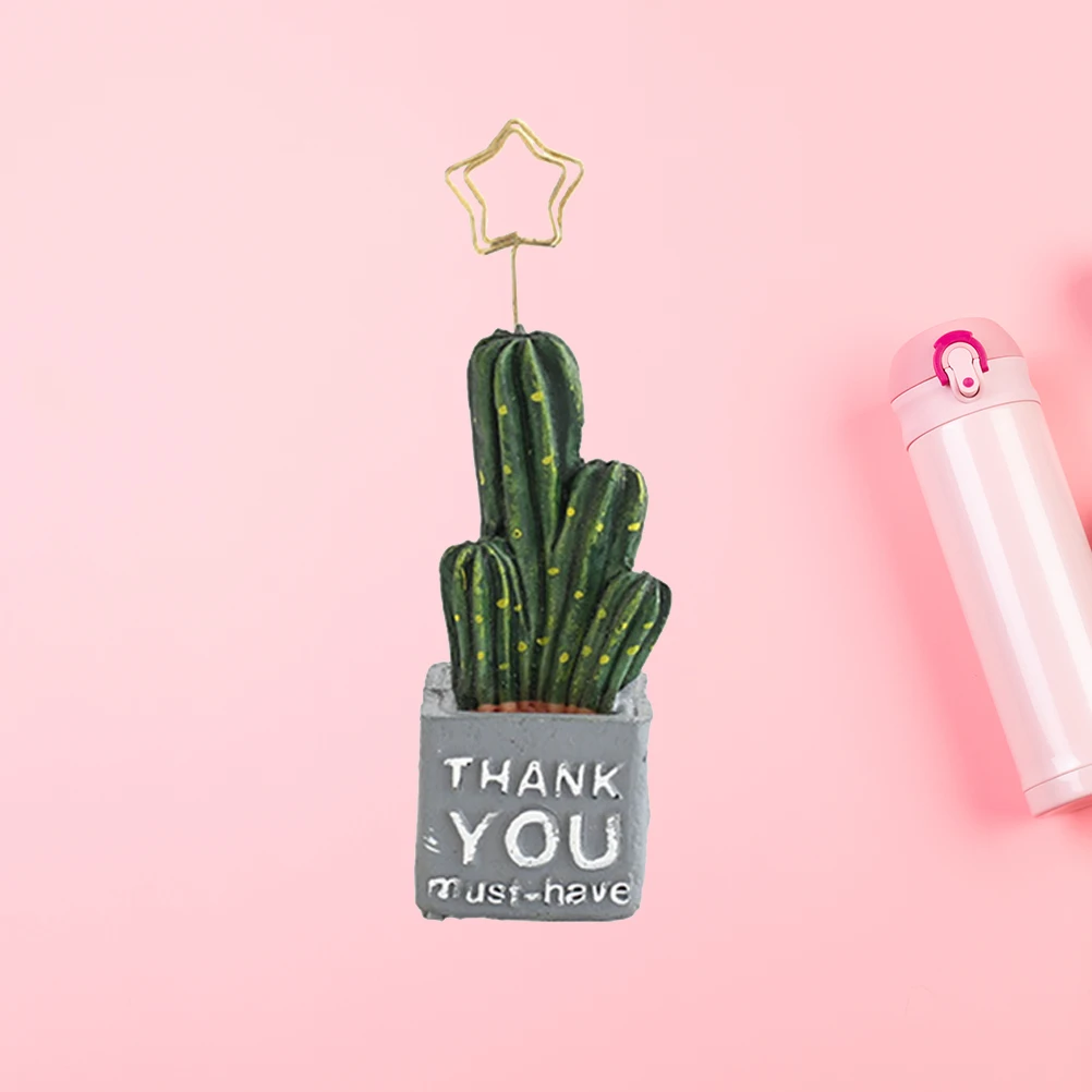 Cactus Shape Memo Holder 12X3.5Cm Resin Base Metal Clip Desk Organizer For Office Home Wedding Party Table Number Stand
