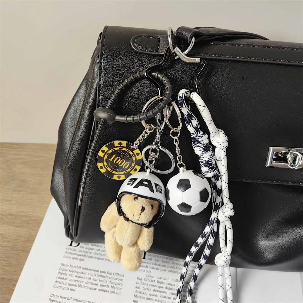 Bag Charms Miu Style Woven Bag Pendant Cute Football Helmet Keychain Creative Hanging DIY Handbags Charms Accessories Decoration