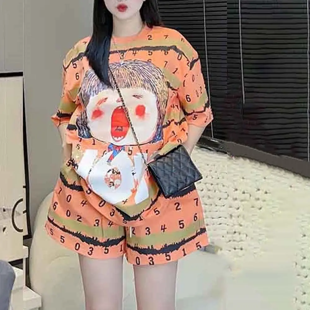 

Kawaii яркие цвета пижамы с короткими рукавами свободные футболки с героями мультфильмов для девочек шорты ночная рубашка домашняя одежда пляжная одежда пижамы женские летние