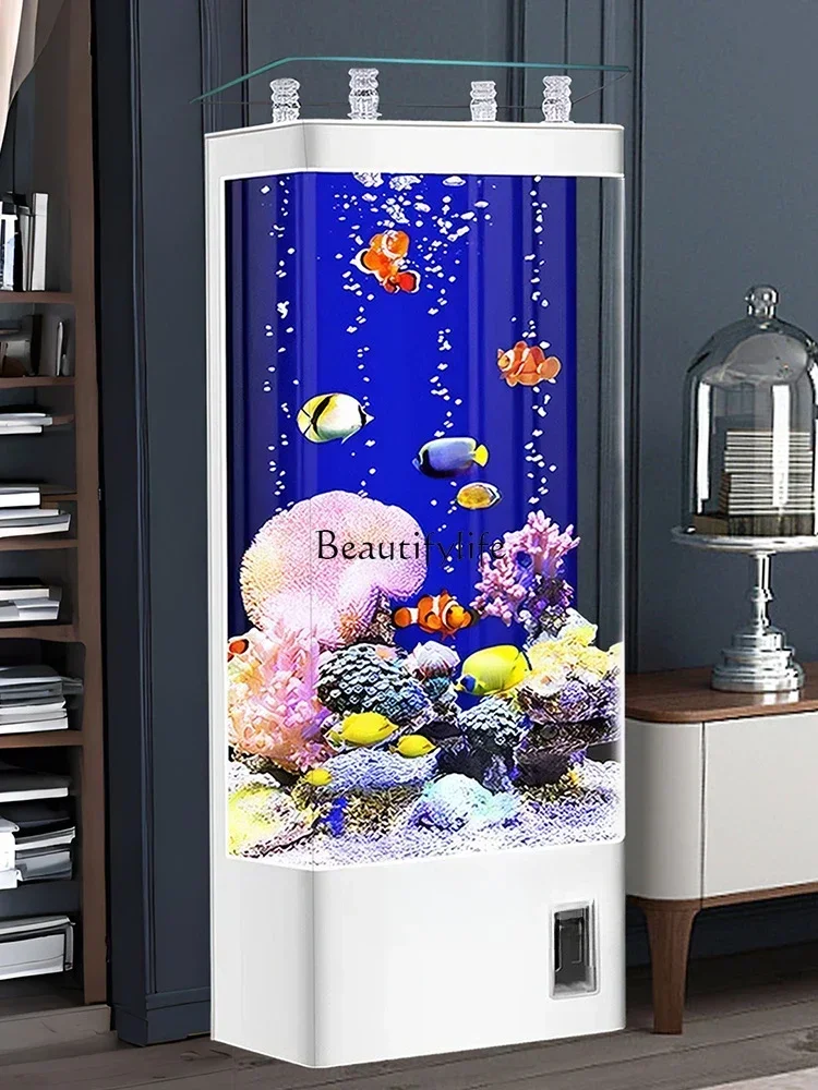 Living Room TV Cabinet Floor-Standing Square Aquarium Back Filter Household Fish Globe