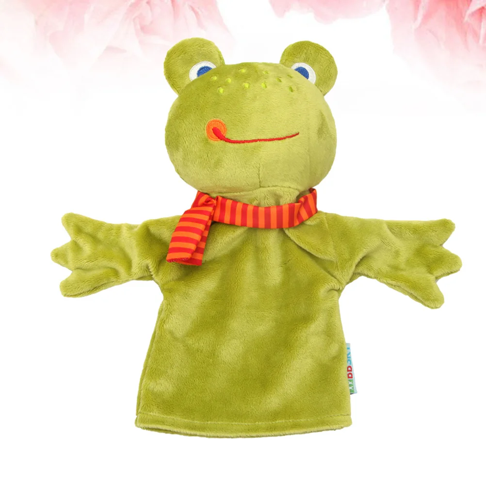 Marioneta de mano de animales de dibujos animados para niños, Material de terciopelo de cristal suave de rana, guante interactivo cómodo, juguete de marionetas