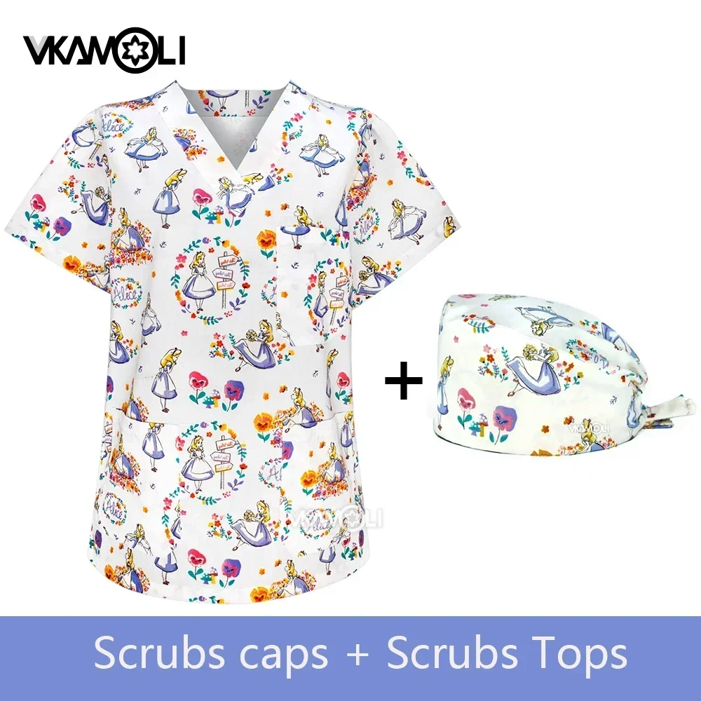 

Hospital Uniforms Woman Scrub top Doctor Pharmacy Pediatrics Nurse Beauty Salon Workwear Clinical Nursing Short sleeved shirt