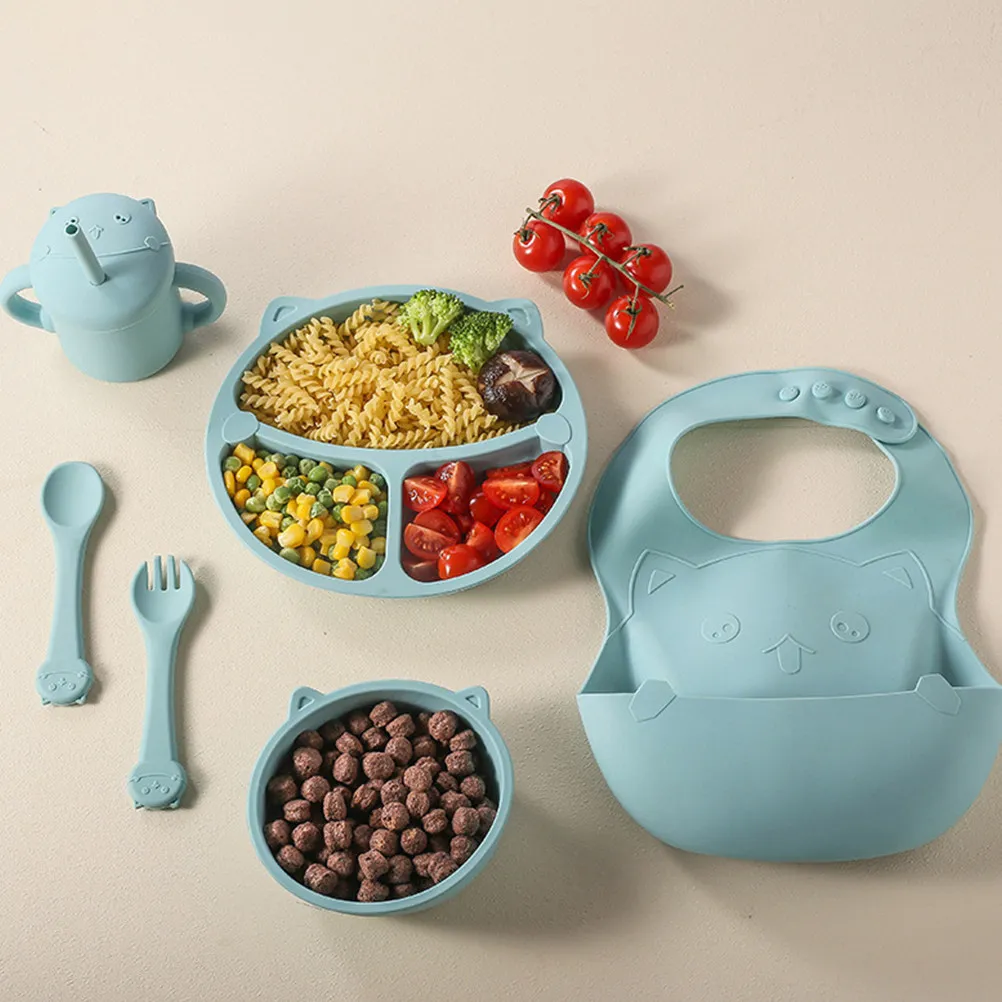 

1Set Children Silicone Plate and Bowl Set Divided Dinnerware for Toddlers Adorable Animal Shape Non Slip Base Easy Clean Gift