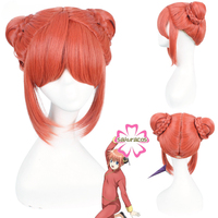 Gintama Kagura Cosplay Wig Short Orange Wigs Heat Resistant Synthetic Hair Braided Chignon Hair Bun Headwear Cosplay Prop
