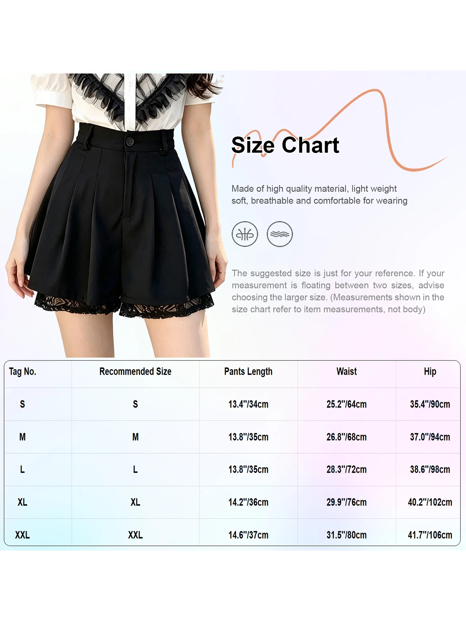 Women High Waist Tailored Trousers Culottes Pleated Wide Legs Floral Lace Trim Dressy Shorts Skirts Daily Casual Office Wear - view 5