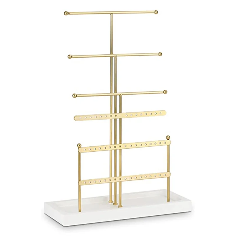 Hot sale Jewelry Organizer Tabletop Jewelry Holder 6Tier Jewelry Tree Display Stand with Tray,For Earring Necklace Bracelet Gold