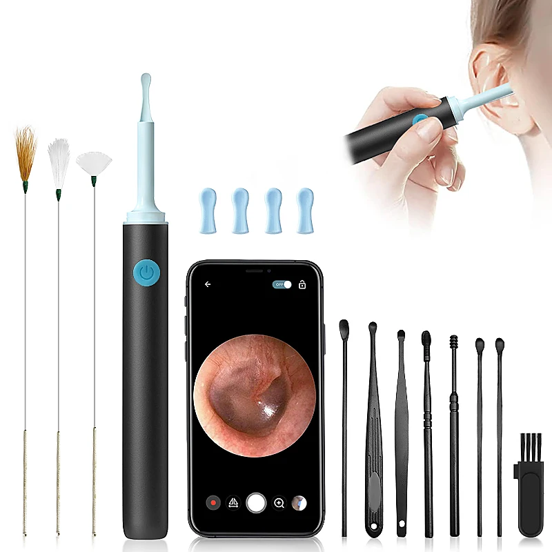 مزيل شمع الأذن المرئي، أداة تنظيف الأذن مع أداة إزالة شمع الأذن بالكاميرا مع عصا ريش الإوز ومغرفة الأذن #1