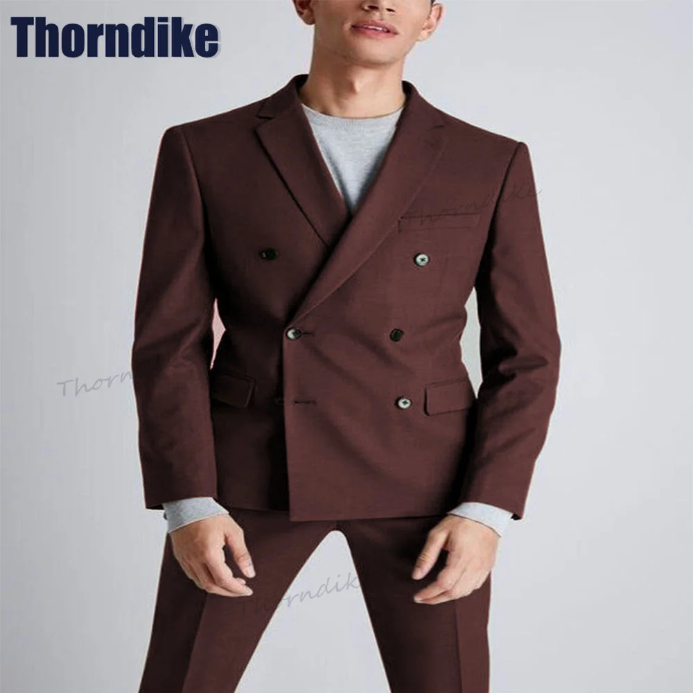 Thorndike Men Solid Suit Set Double Breasted Suits Elegant Wedding Groom Tuxedos Customizable 2Pcs Suit Jacket & Pant for Men