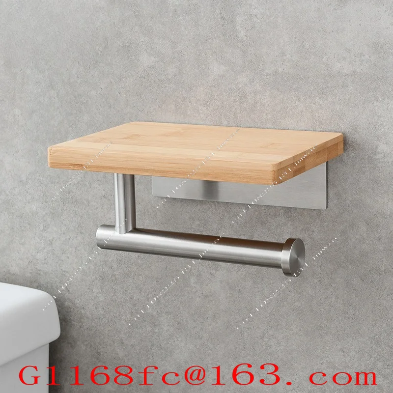 Stainless Steel Non-punching Roll Paper Holder, Bathroom, Mobile Phone, Solid Wood Storage, Wall Hanging Paper Towel Holder