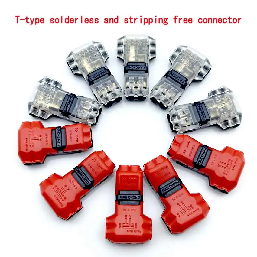 1PCS T Type Quick Splice Scotch Lock Wire Connector for Terminals Crimp 22-18AWG 1pin 2pin Wiring LED Strip Car Audio Cable