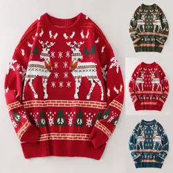 Print Blouse Sleeve Christmas Deer Casual Long Neck Sweater Round Men's Sweater Men's Sweaters Pullovers Long Mens Coats Winter