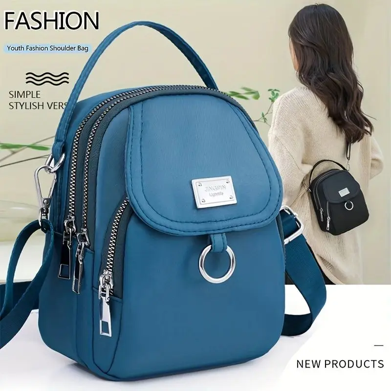 1PC Lady Casual Messenger Bag, Solid Color Multi-function Purse, Multi-layer Lightweight Oxford Handbag, Suitable for Going out